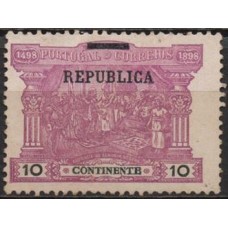 POR0184N-SELO VASCO DA GAMA COM SOBRECARGA REPÚBLICA, 10R - PORTUGAL - 1911 - N