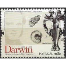 POR3367M-SELO BICENTENÁRIO DO NASCIMENTO DE DARWIN, 0,80E - PORTUGAL - 2009 - MINT