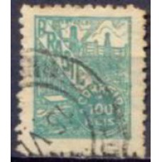 RE0442U-SELO NETINHA COM TRAÇOS VERDES NO VERSO, 100 RÉIS FILIGRANA 'O' PAPEL FINO - 1942/46 - U
