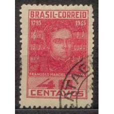 SB0203U-SELO 150 ANOS DO NASCIMENTO DE FRANCISCO MANOEL DA SILVA, FILIGRANA 'O' - 1945 - U