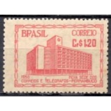 SB0260NA-SELO INAUGURAÇÃO DO EDIFÍCIO DOS CORREIOS E TELÉGRAFOS DE PERNAMBUCO, CR$ 1,20 - 1951 - N - VARIEDADE: "R" DE BRASIL TRANSFORMADO EM "P"