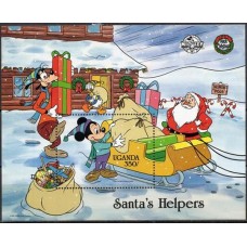 UGAB083M-BLOCO AJUDANTES DO PAPAI NOEL - 60º ANIVERSÁRIO DO MICKEY - UGANDA - 1988 - MINT