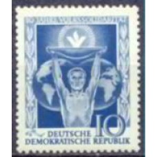 ALO0215N-SELO 10º ANIVERSÁRIO DA ORGANIZAÇÃO DE SOLIDARIEDADE POPULAR - ALEMANHA ORIENTAL - 1955 - N