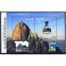 BL0171M-BLOCO CENTENÁRIO DO BONDINHO DO PÃO DE AÇÚCAR - EXPOSIÇÃO FILATÉLICA BRASILIANA 2013 - 2012 - MINT