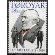 FAR0909M-SELO BICENTENÁRIO DO NASCIMENTO DE H. C. MÜLLER - FAROÉ - 2018 - MINT