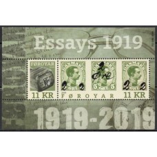 FAR0937MF-BLOCO CENTENÁRIO DA EMISSÃO DE SELOS PROVISÓRIOS DE 1919 - FAROÉ - 2019 - MINT