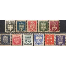FRA0553NAA- 11 SELOS DA SÉRIE PRÓ SEGURANÇA NACIONAL - BRASÕES DE CIDADES II - FRANÇA - 1942 - N