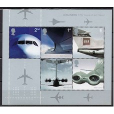 GRBB016N-BLOCO CINQUENTENÁRIO DA 1ª LINHA AÉREA BRITÂNICA A JATO - GRÃ-BRETANHA - 2002 - N