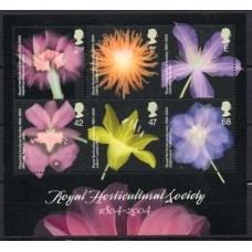 GRBB025N-BLOCO BICENTENÁRIO DA SOCIEDADE REAL DE HORTICULTURA - FLORES - GRÃ-BRETANHA - 2004 - N