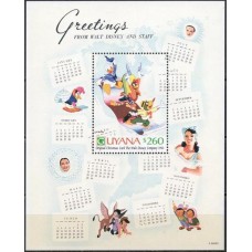 GUYB081M-BLOCO CARTÕES DE NATAL DA COMPANHIA WALT DISNEY II, CARTÃO DE 1944 - GUIANA - 1991 - MINT