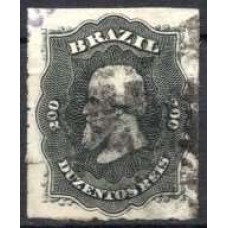 IM0035U.07-SELO DOM PEDRO II PERCÉ, 200 RÉIS - 1876 - U - PEQUENO CORTE NA BORDA ESQUERDA, QUASE IMPERCEPTÍVEL