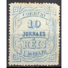 JO0019N.06-SELO JORNAIS CIFRA HORIZONTAL, 10 RÉIS - 1890 - N - DEFEITO NO PICOTE, NO CANTO SUPERIOR DIREITO