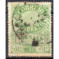 JO0024UB.03-SELO JORNAIS CRUZEIRO DO SUL DENTEAÇÃO 11-1,5X13-14, 50 RÉIS - 1890 - U JO0024UB.03-SELO JORNAIS CRUZEIRO DO SUL DENTEAÇÃO 11-1,5X13-14, 50 RÉIS - 1890 - U