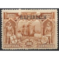 POR0191N.02-SELO VASCO DA GAMA COM SOBRECARGA REPÚBLICA, 100R - PORTUGAL - 1911 - N COM GOMA