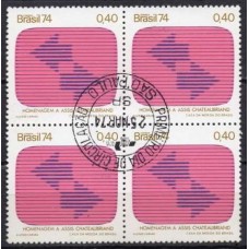 QC0837.02A-QUADRA HOMENAGEM AOS MEIOS DE COMUNICAÇÃO, TEVÊ - 1974 - CPD SÃO PAULO - CARIMBO DE PONTA CABEÇA