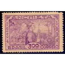 SB0075M-SELO 4º CENTENÁRIO DO NASCIMENTO DE JOSÉ DE ANCHIETA, 300 RÉIS - 1934 - MINT