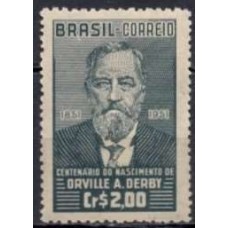 SB0266MC-SELO CENTENÁRIO DE NASCIMENTO DO GEÓLOGO ORVILLE ADALBERT DERBY - 1951 - MINT - VARIEDADE: LINHAS INTERROMPIDAS SOB "R" DE BRASIL