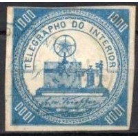 TE0003U.01-SELO TELÉGRAFO COM CARIMBO DE CONTROLE NO VERSO, 1.000 RÉIS - 1869 - U