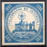 TE0006N.02-SELO TELÉGRAFO, 1.000 RÉIS AZUL CLARO - 1871 - N