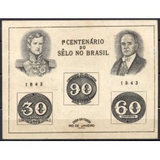 BL0008MV.01-BLOCO CENTENÁRIO DO SELO BRASILEIRO - PEQUENO, FILIGRANA VERTICAL - 1943 - MINT