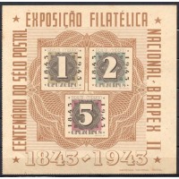 BL0009N.01-BLOCO CENTENÁRIO DO SELO POSTAL - BRAPEX II - 1943 - N