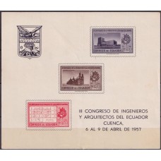 EQUB0004N-BLOCO 4º CENTENÁRIO DA CIDADE DE CUENCA - 3º CONGRESSO DE ENGENHEIROS E ARQUITETOS - EQUADOR - 1957 - N