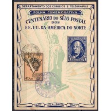 FA0006.02-FOLHINHA AUTORIZADA CENTENÁRIO DO SELO DOS EUA - 1947 - DOIS CBCS RIO DE JANEIRO