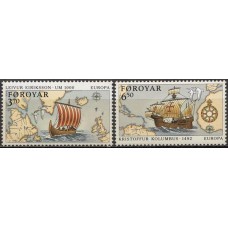 FAR0225N-SÉRIE EUROPA - 500º ANIVERSÁRIO DO DESCOBRIMENTO DA AMÉRICA - FAROÉ - 1992 - N