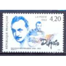 FRA2810N-SELO 40º ANIVERSÁRIO DA MORTE DO COMPOSITOR E GUITARRISTA DJANGO REINHARDT - FRANÇA - 1993 - N