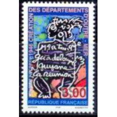 FRA3036M-SELO CINQUENTENÁRIO DA CRIAÇÃO DOS DEPARTAMENTOS DE ULTRAMAR - FRANÇA - 1996 - MINT