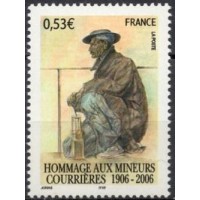FRA3880M-SELO HOMENAGEM AOS MINERADORES VÍTIMAS DA CATÁSTROFE DE COURRIÈRES - FRANÇA - 2006 - MINT