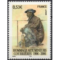 FRA3880M-SELO HOMENAGEM AOS MINERADORES VÍTIMAS DA CATÁSTROFE DE COURRIÈRES - FRANÇA - 2006 - MINT