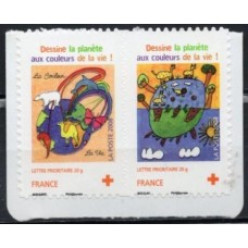 FRAZ0237MS-SE-TENANT PRÓ CRUZ VERMELHA - PLANETA - DESENHOS INFANTIS - AUTOADESIVOS - FRANÇA - 2008 - MINT