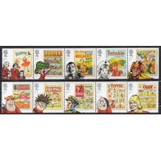 GRB3619MS-SÉRIE SE-TENANTS 75 ANOS DOS DESENHOS EM QUADRINHOS - GRÃ-BRETANHA - 2012 - MINT