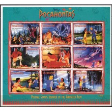 GUY3833MF-MINIFOLHA POCAHONTAS III - GUIANA - 1995 - POUCA FERRUGEM NAS BORDAS, SELOS MINT