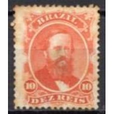 IM0023N.10-SELO DOM PEDRO II DENTEADO, 10 RÉIS VERMELHO - 1866 - N - COM PEQUENO CORTE NA BORDA SUPERIOR