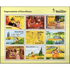 MLD1577MF-MINIFOLHA ABERTURA DO EURO DISNEY - MALDIVAS - 1992 - MINT