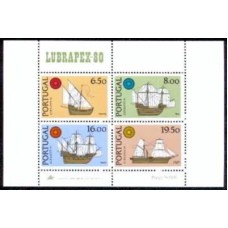 PORB032M-BLOCO EXPOSIÇÃO FILATÉLICA LUBRAPEX 80 - BARCOS - PORTUGAL - 1980 - MINT