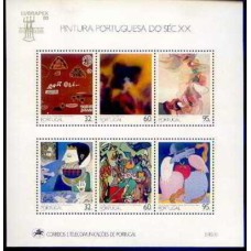 PORB075N-BLOCO EXPOSIÇÃO FILATÉLICA LUBRAPEX 90 -  PINTURA PORTUGUESA DO SÉCULO 20 - VI - PORTUGAL - 1990 - N