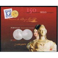 PORB199M-BLOCO 150 ANOS DO 1º SELO PORTUGUÊS - MOEDA - PORTUGAL - 2003 - MINT