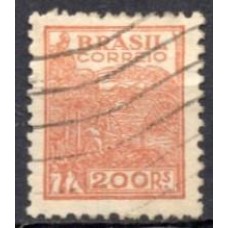 RE0428UA-SELO NETINHA COM TRAÇOS VERDES NO VERSO, 200 RÉIS FILIGRANA 'M' VERTICAL - 1942 - U
