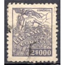 RE0433UA-SELO NETINHA COM TRAÇOS VERDES NO VERSO, 2.000 RÉIS FILIGRANA 'M' VERTICAL - 1942 - U