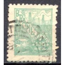 RE0442UA-SELO NETINHA COM TRAÇOS VERDES NO VERSO, 100 RÉIS FILIGRANA 'O' PAPEL MÉDIO TRAMADO - 1942/46 - U