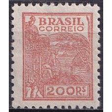 RE0443NB-SELO NETINHA COM TRAÇOS VERDES NO VERSO, 200 RÉIS FILIGRANA 'O' PAPEL MÉDIO LISO - 1942/46 - N