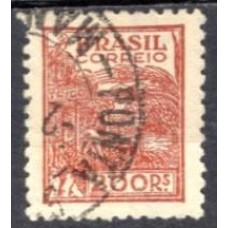 RE0443UA-SELO NETINHA COM TRAÇOS VERDES NO VERSO, 200 RÉIS FILIGRANA 'O' PAPEL MÉDIO TRAMADO - 1942/46 - U