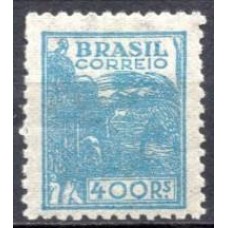 RE0445NAA-SELO NETINHA COM TRAÇOS VERDES NO VERSO, 400 RÉIS AZUL FILIGRANA 'O' PAPEL MÉDIO TRAMADO - 1942/46 - N