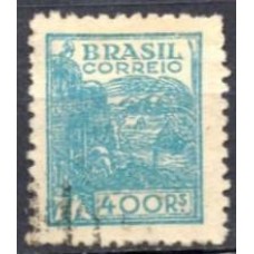 RE0445UA-SELO NETINHA COM TRAÇOS VERDES NO VERSO, 400 RÉIS FILIGRANA 'O' PAPEL MÉDIO TRAMADO - 1942/46 - U