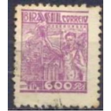 RE0447U-SELO NETINHA COM TRAÇOS VERDES NO VERSO, 600 RÉIS FILIGRANA 'O' PAPEL MÉDIO TRAMADO - 1942/46 - U