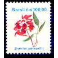 RE0682NA-SELO FLORA BRASILEIRA PADRÃO CRUZEIRO, 100,00 PAPEL FOSCO FOSFORESCÊNCIA AMARELA A BRANCA - 1990 - N