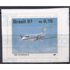 RE0730MA-SELO AVIÕES BRASILEIROS, EMB-120 BRASÍLIA - 1997 - MINT - VARIEDADE NÃO CATALOGADA: SEM O 'E' DE EMB